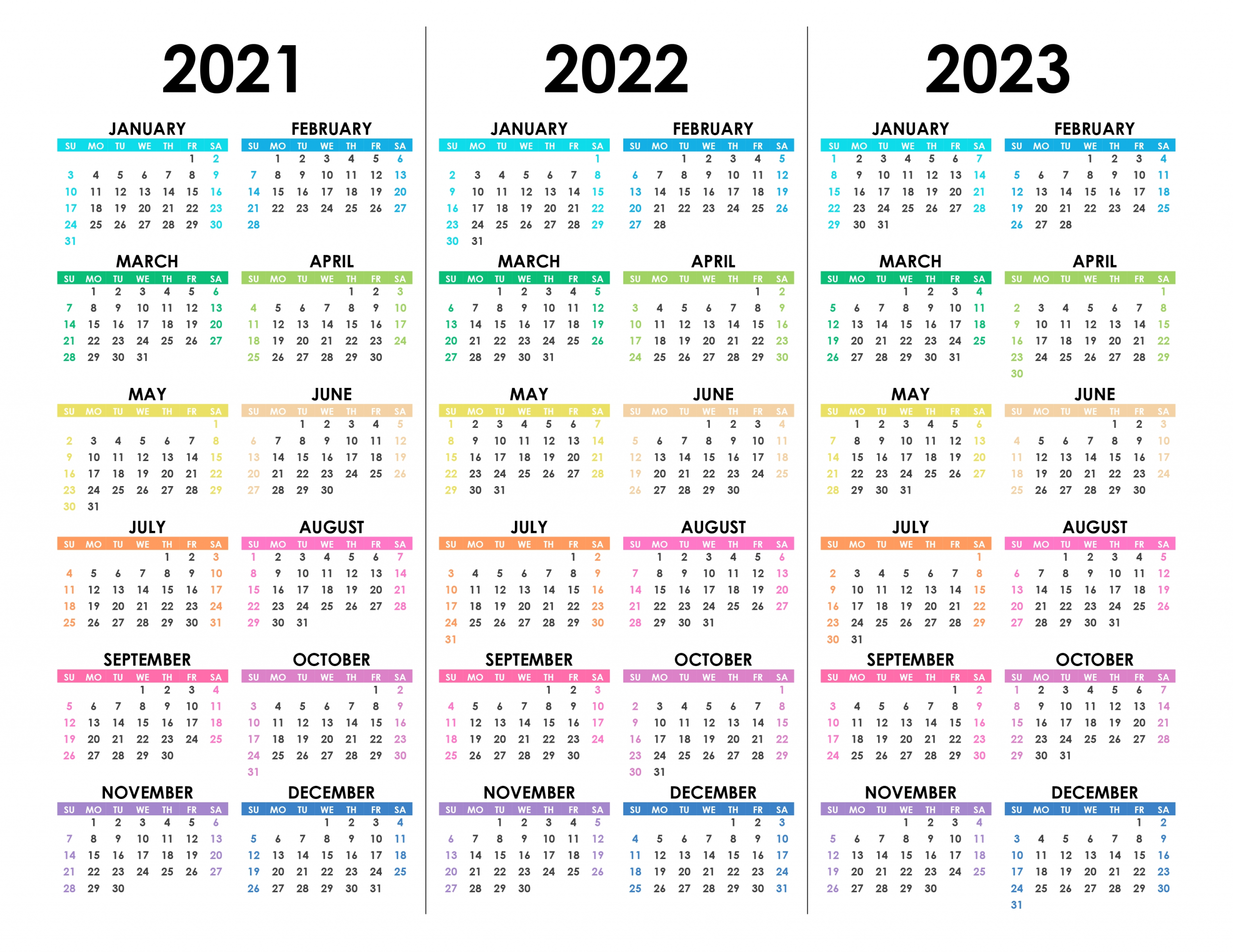 Calendar For 2021, 2022, 2023 Free Calendar Su