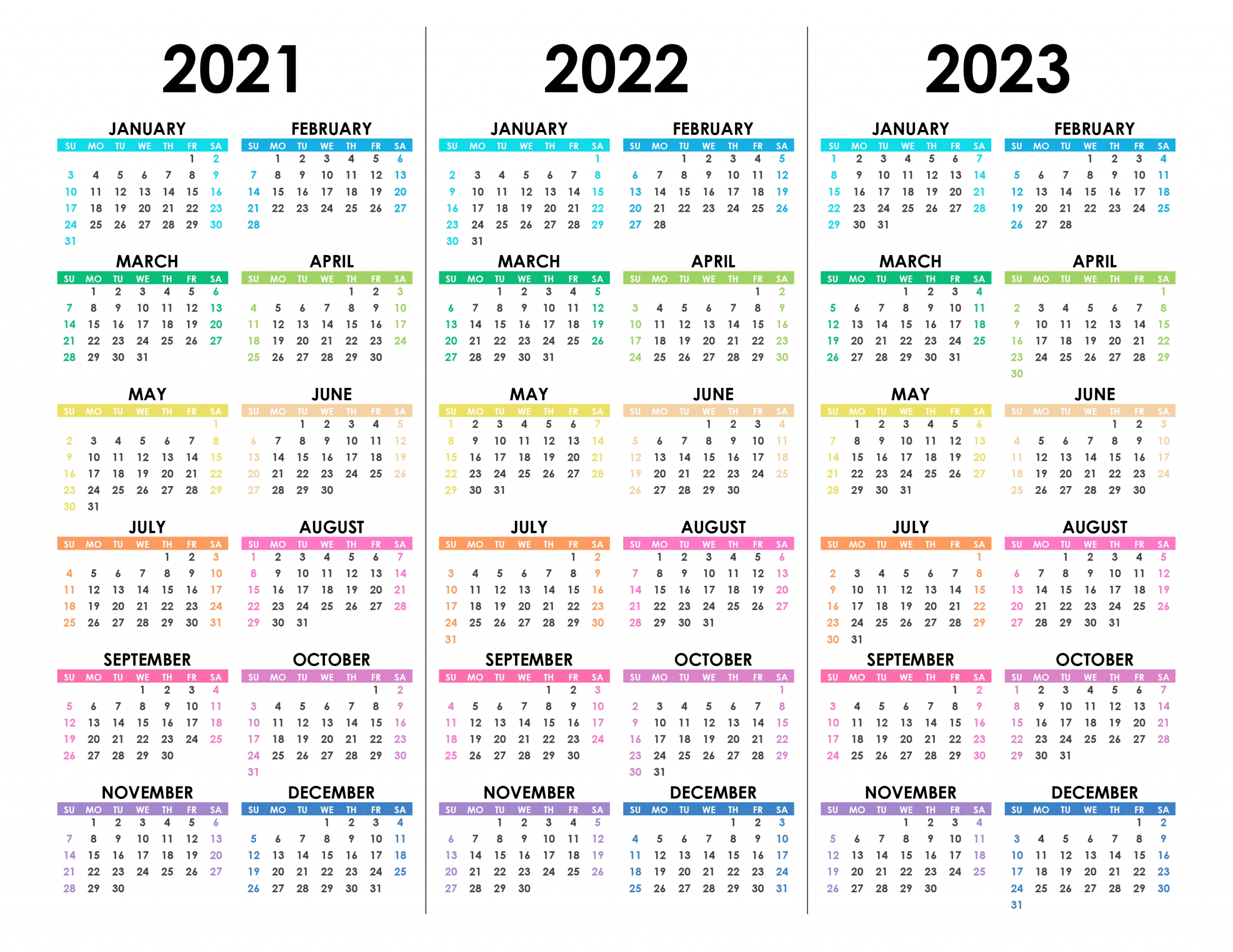 calendar for 2021, 2022, 2023 free calendar su