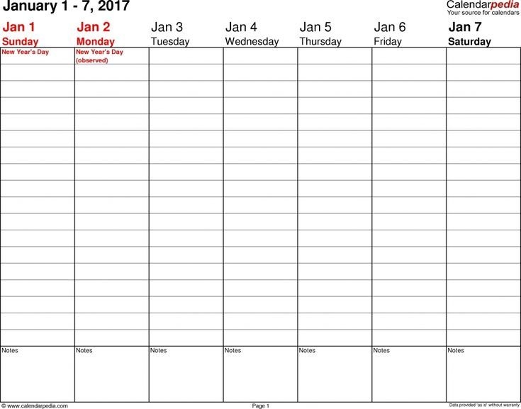 Calendar Template 15 Minute Increments | Weekly Planner