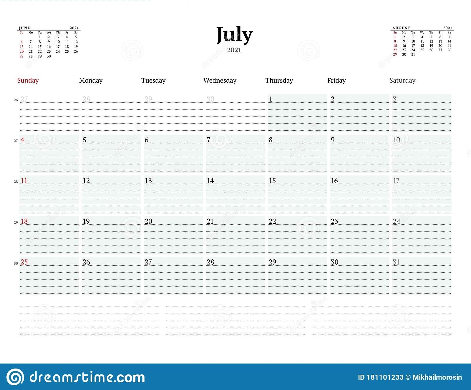 calendar template for july 2021 business monthly planner