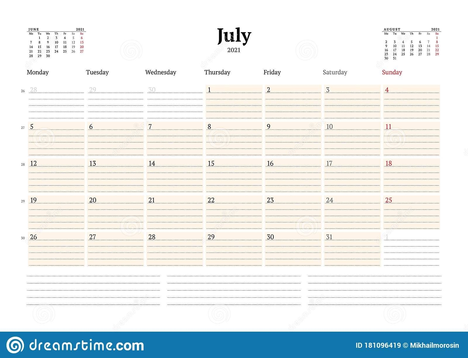 calendar template for july 2021 business monthly planner