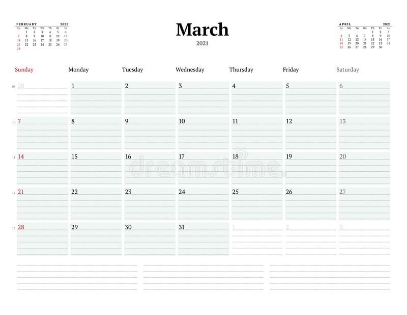 calendar template for march 2021 business monthly planner