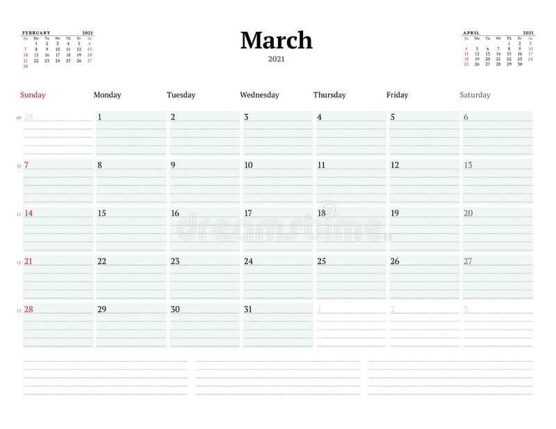 Calendar Template For March 2021 Business Monthly Planner