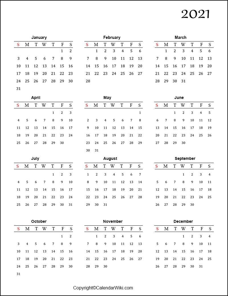 2021 Year Calendar Blank Word - Example Calendar Printable