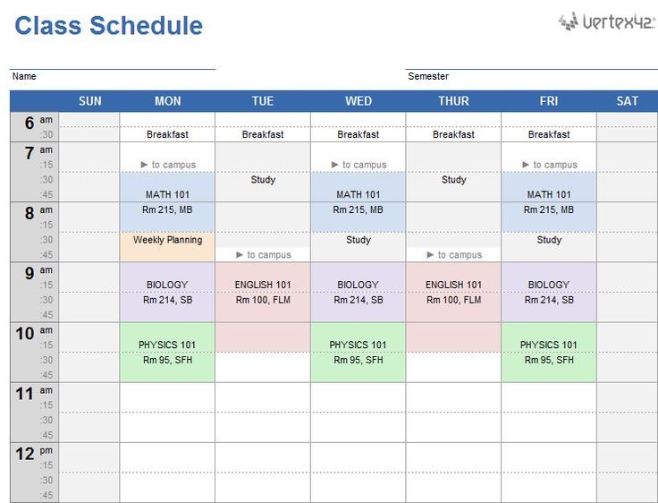 Class Schedule Templates | Class Schedule Template, Weekly