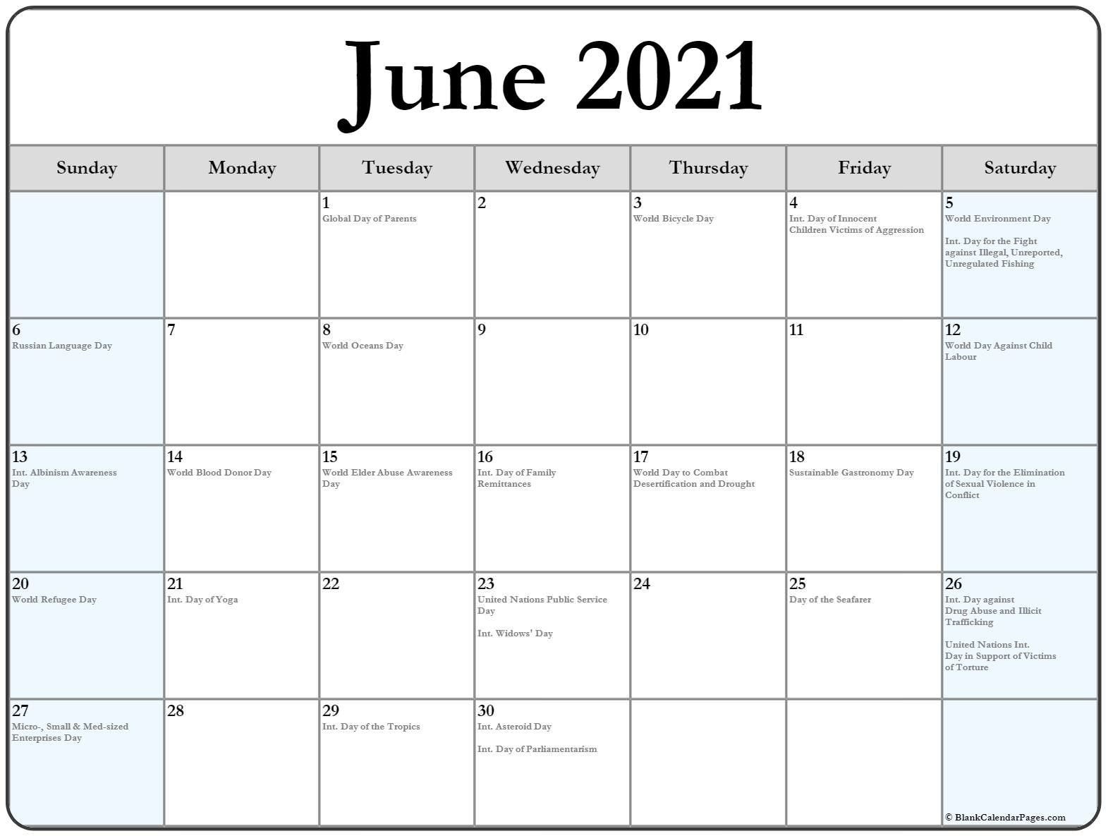 Collection Of June 2021 Calendars With Holidays