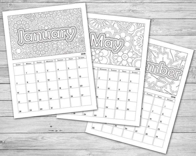 coloring calendar 2021 download and print now | etsy
