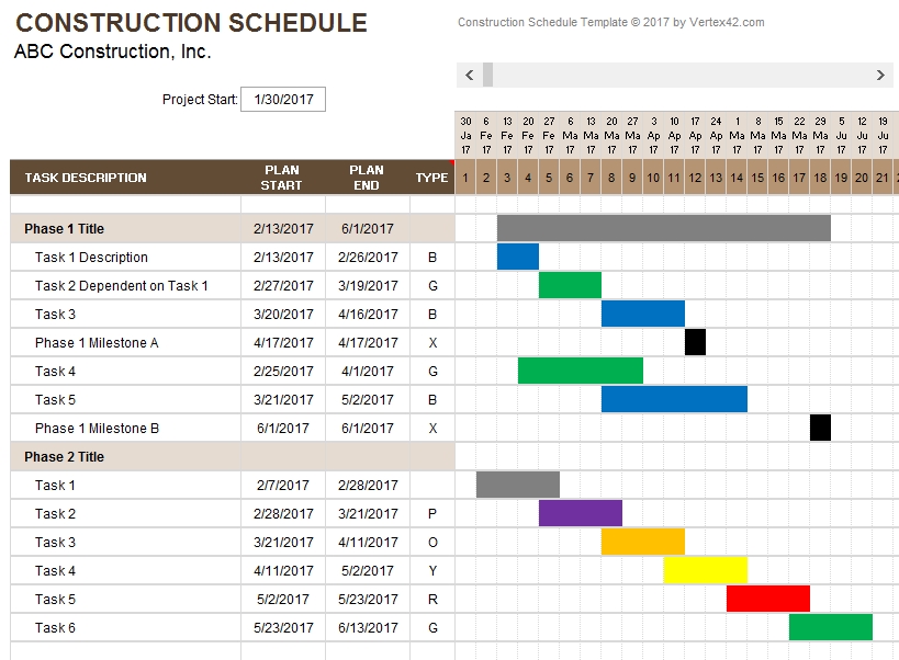 construction schedule template