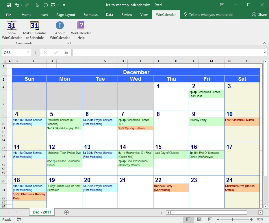 convert icalendar/ics to excel and word