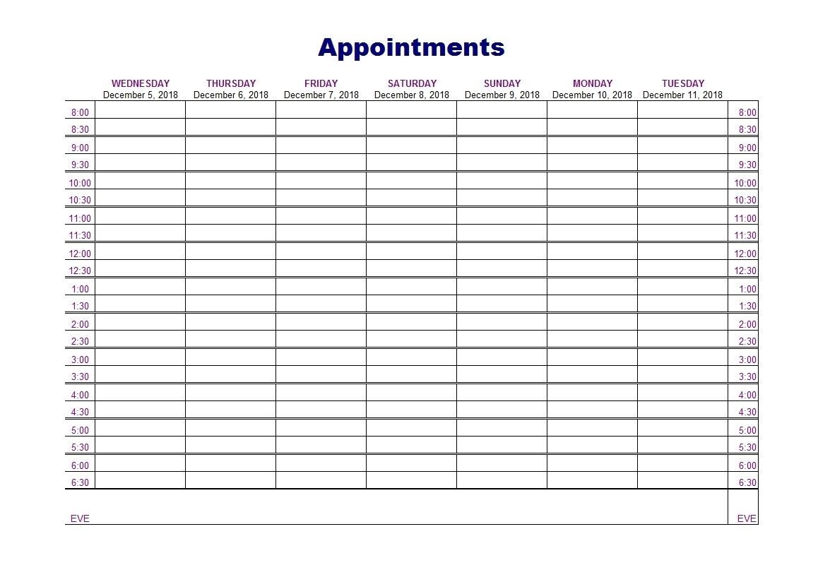 Daily Appointment Schedule Printable 15 Minute Increments