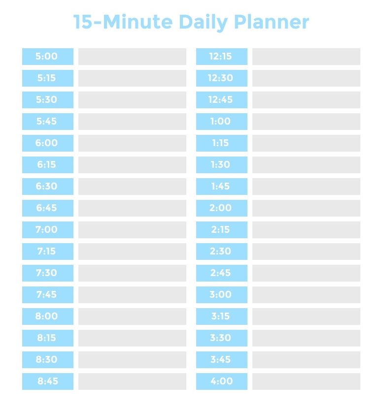 Daily Schedule 15 Minute Increments Example Calendar