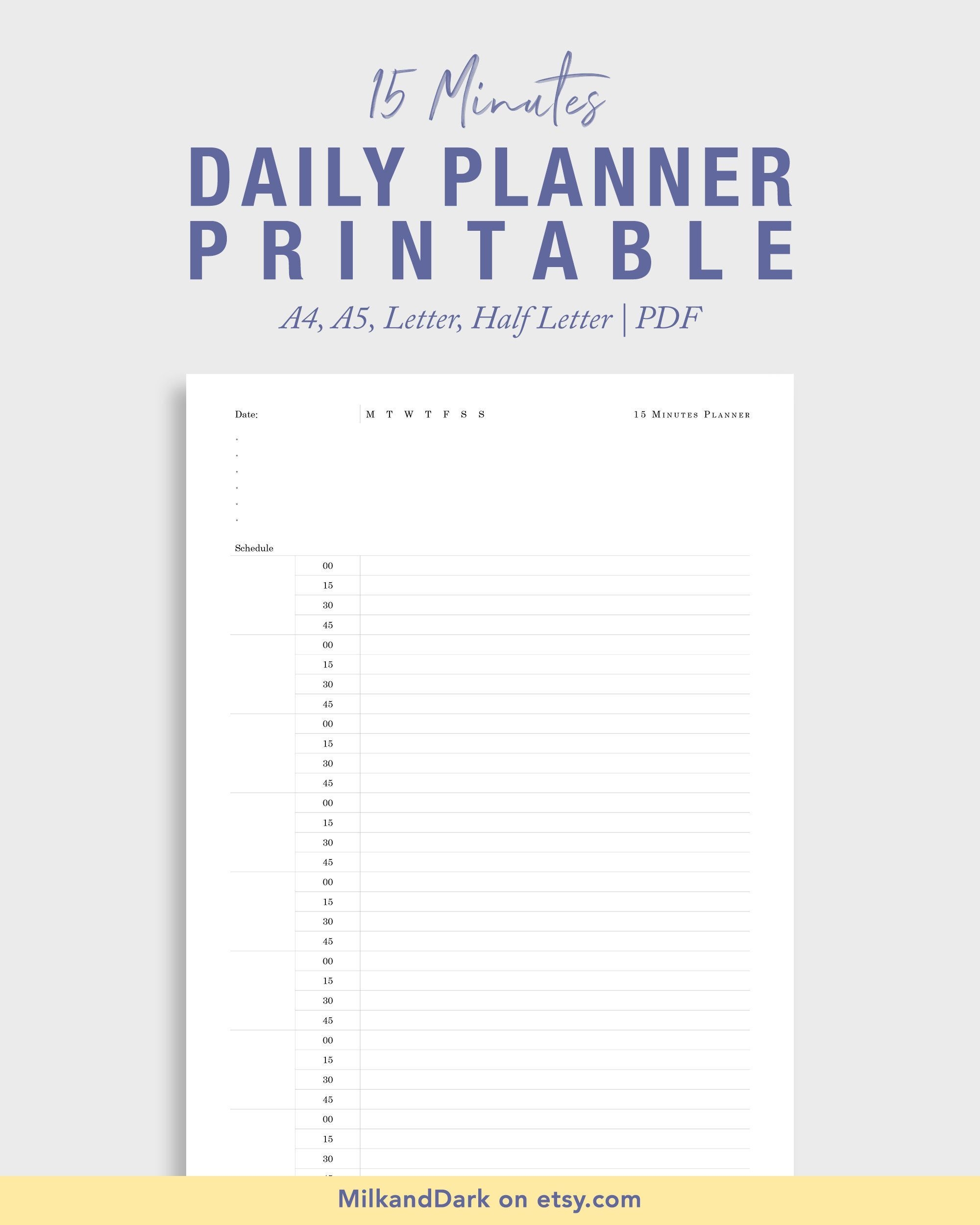 daily schedule planner printable 15 minutes tracker to do