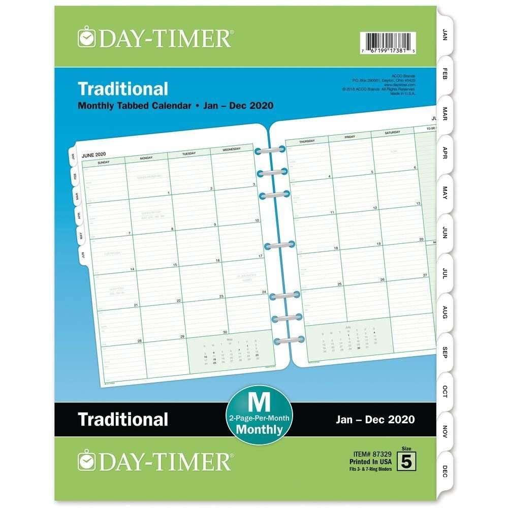 day timer 2020 monthly planner refill, 8 1/2&quot; x 11&quot;, folio