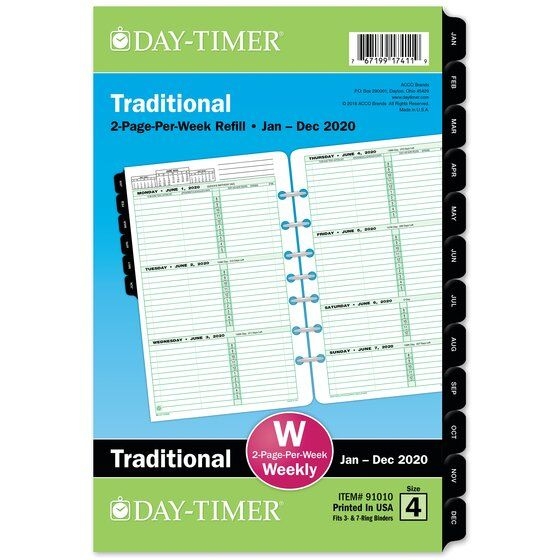 day timer two page per week original planner refills, 5 1