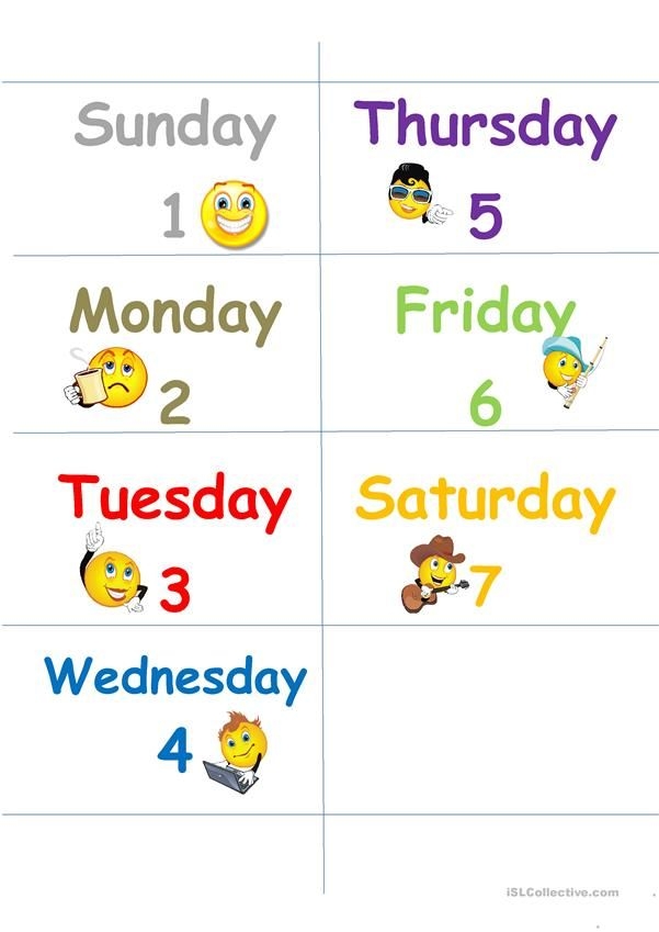 Days Of The Week Flash Cards Worksheet Free Esl