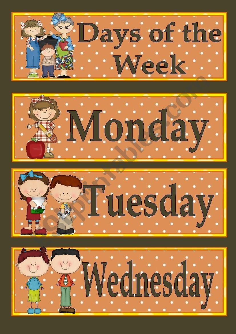 days of the week poster esl worksheetmacomabi