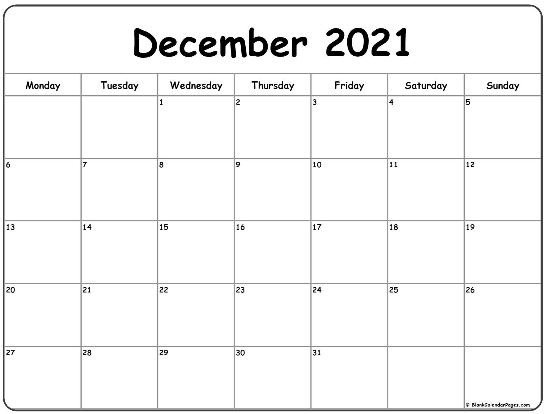 December 2021 Monday Calendar | Monday To Sunday ในปี 2020