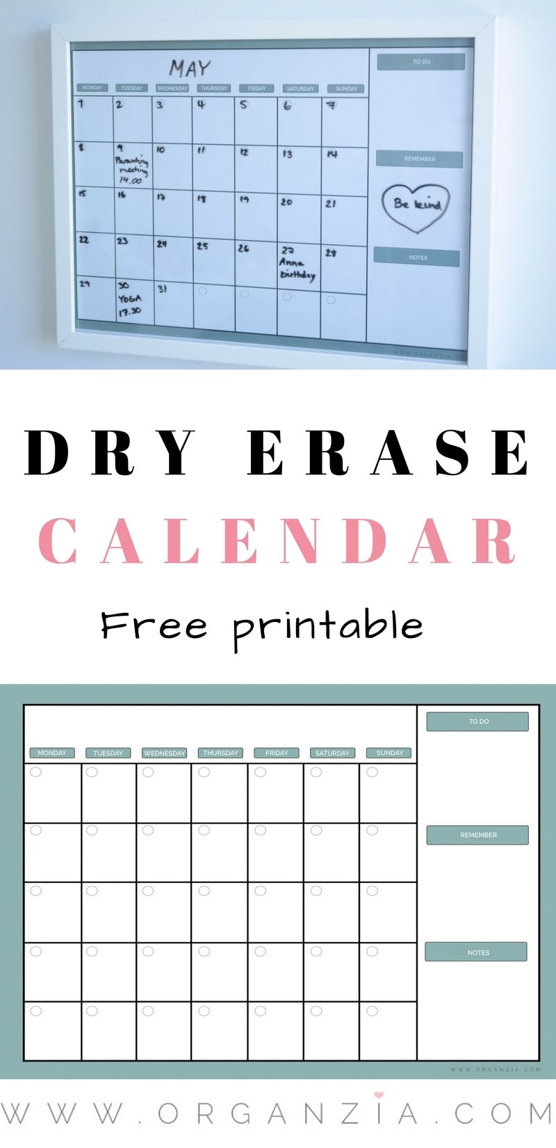 Diy Monthly Planner, Dry Erase Calendar Free Printable