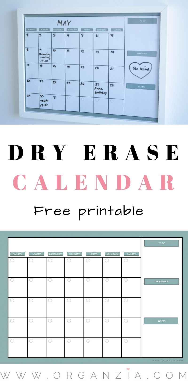 diy monthly planner, dry erase calendar free printable