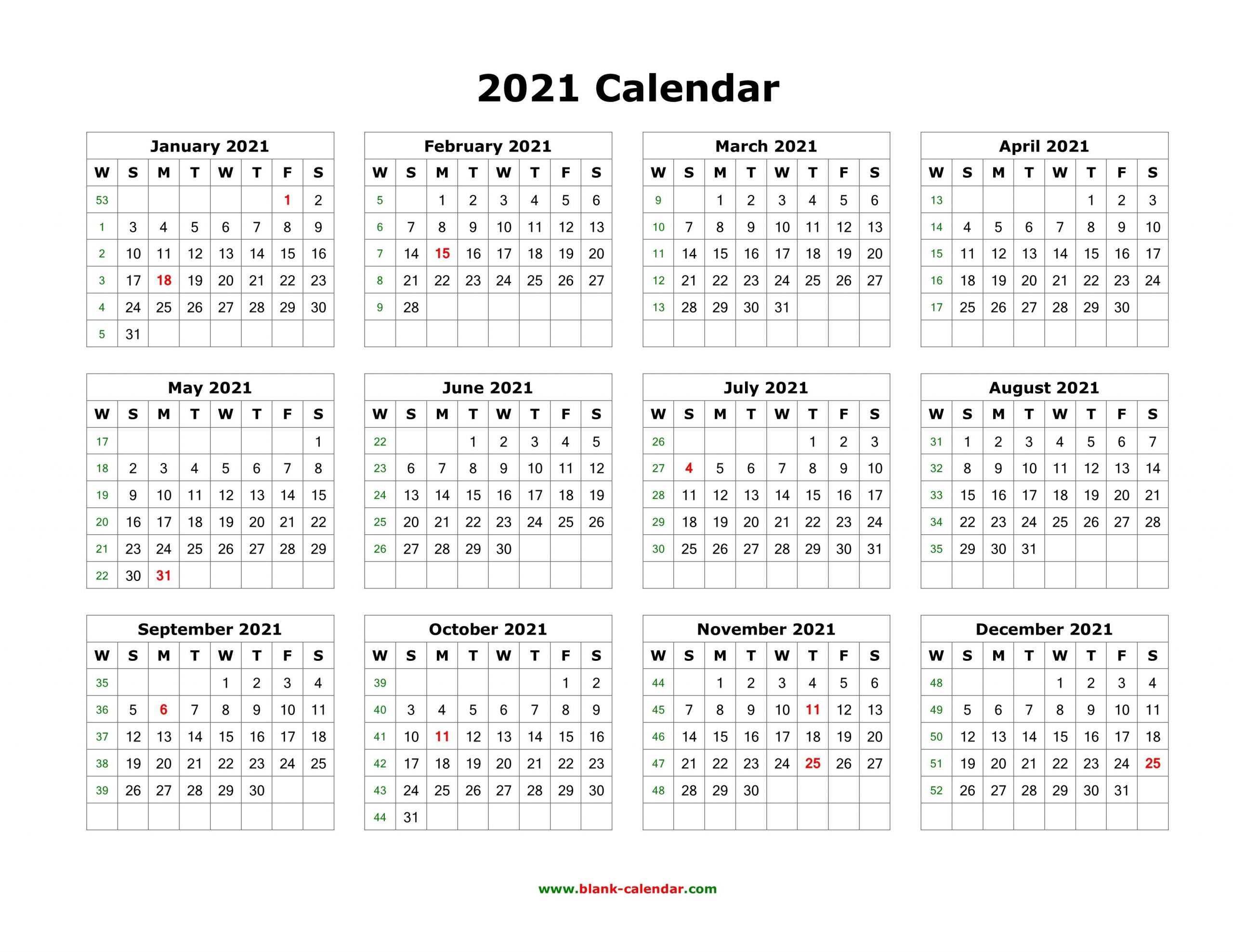 download blank calendar 2021 (12 months on one page