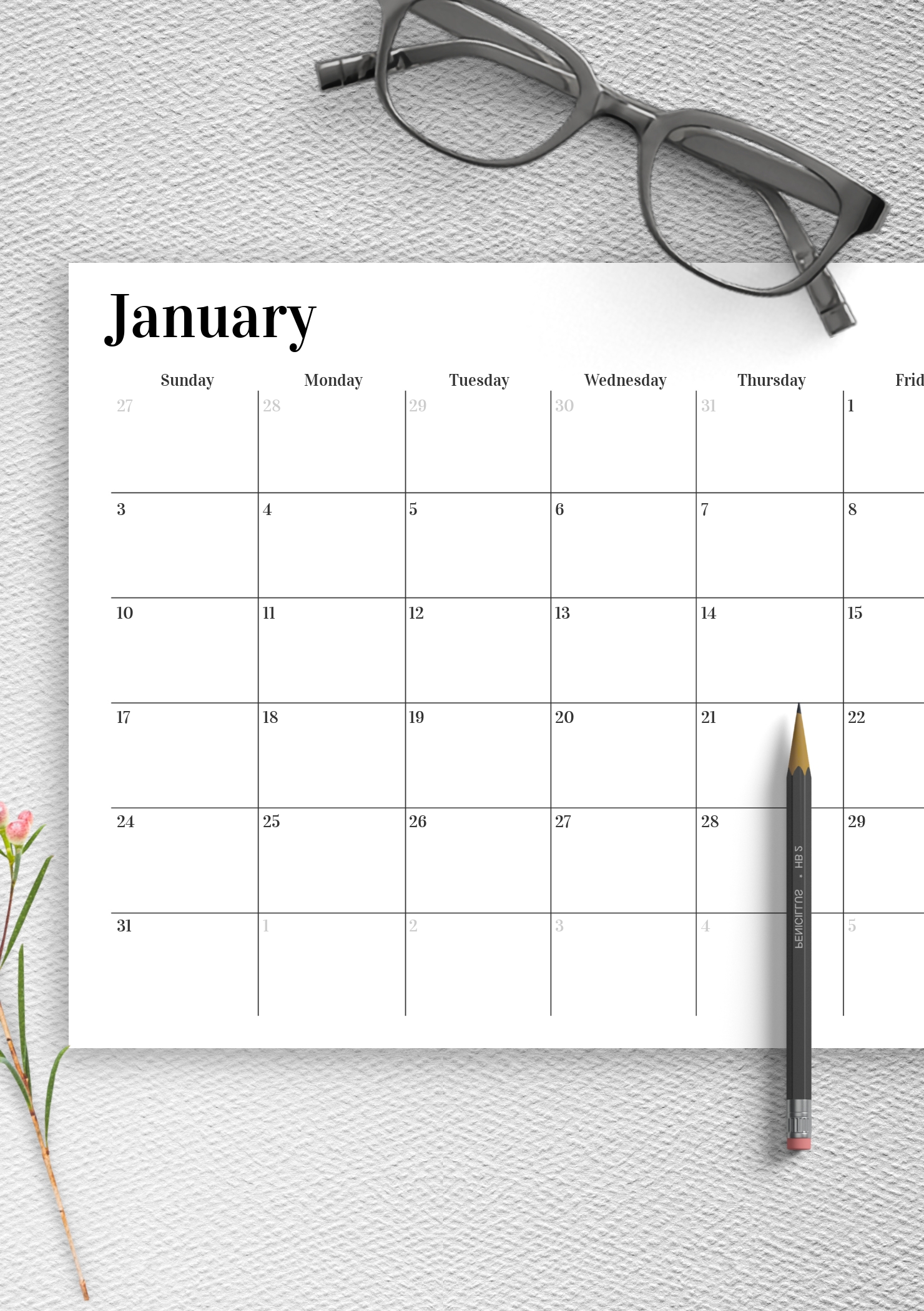 Download Printable Horizontal Monthly Calendar Pdf