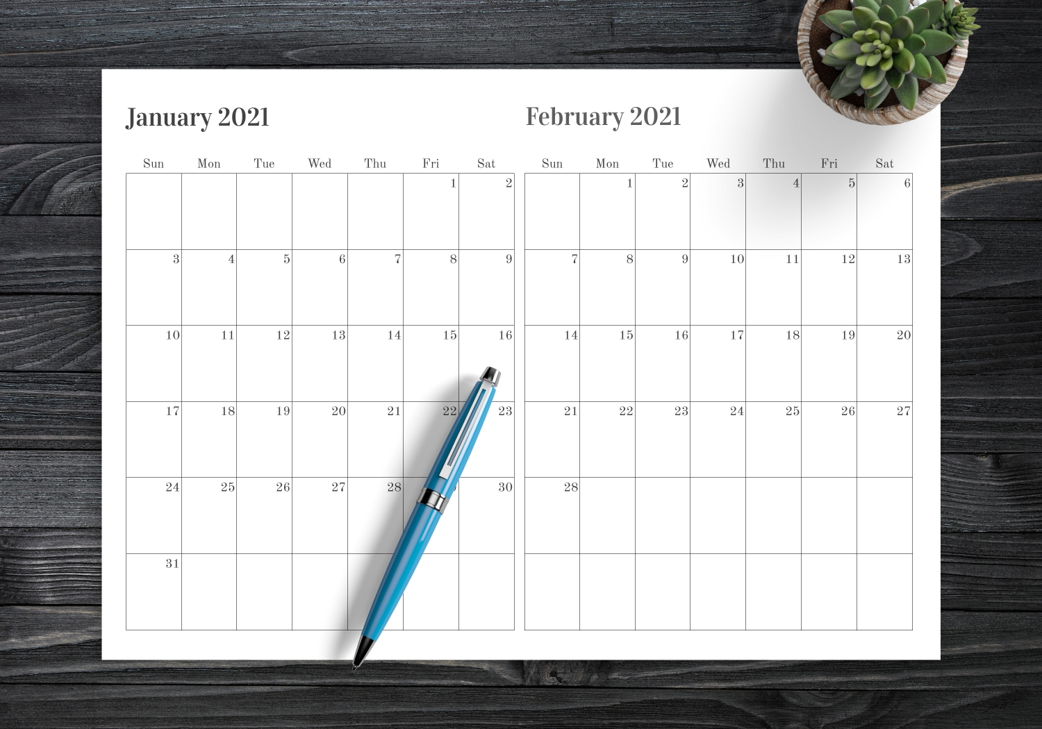 Download Printable Two Months On One Page Calendar Pdf
