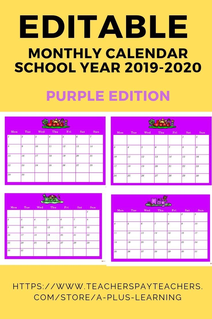 Editable Monthly Calendar Purple Edition | Editable