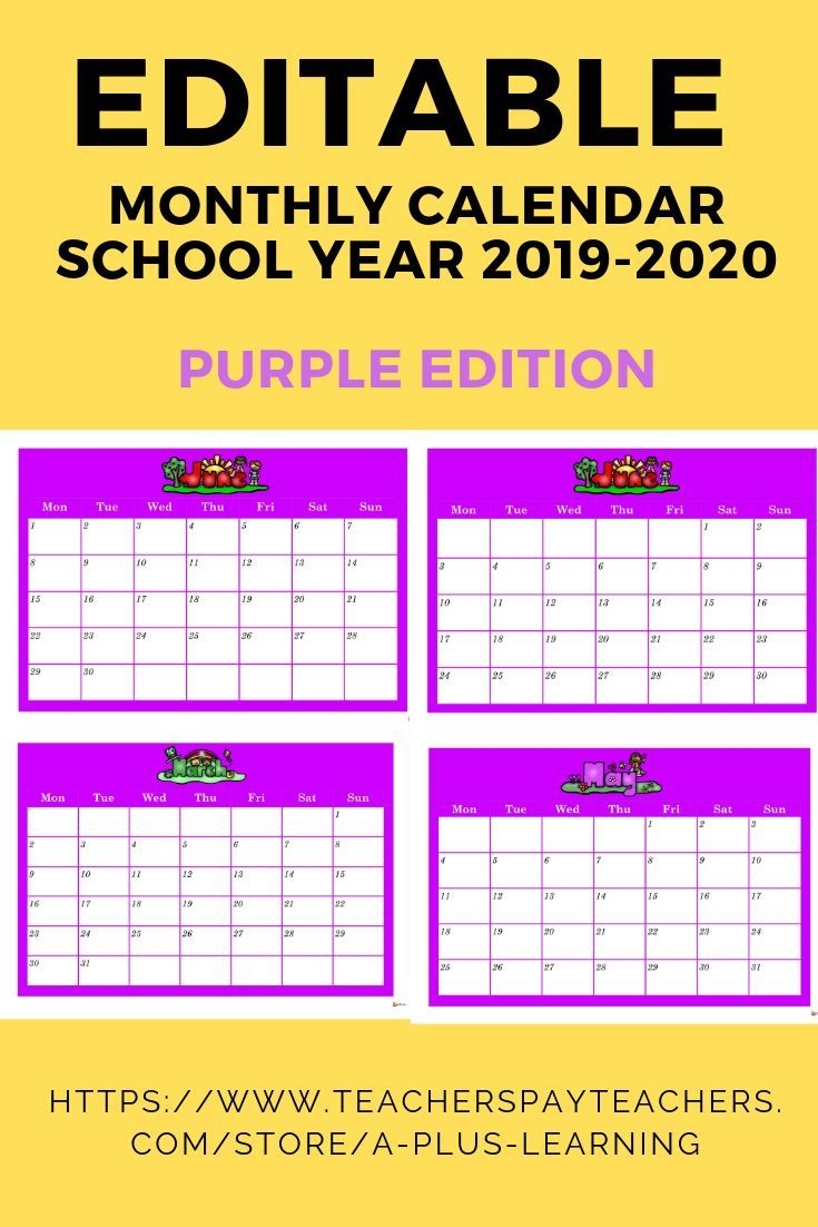 editable monthly calendar purple edition | editable