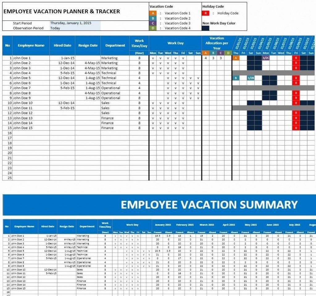 employee vacation planner template excel 2019 free