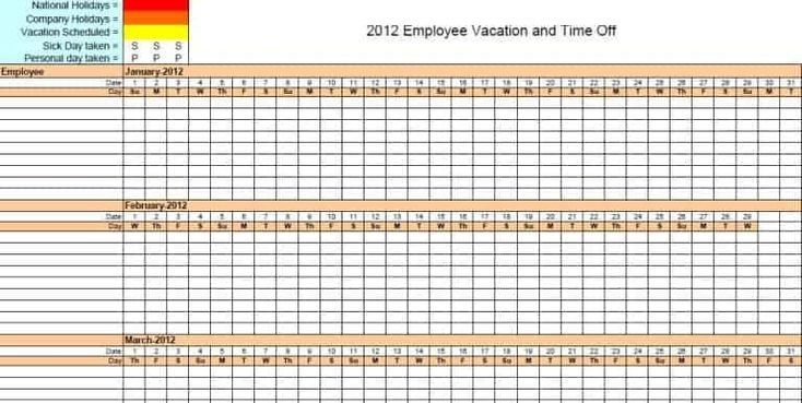 employee vacation tracking sheet | vacation calendar