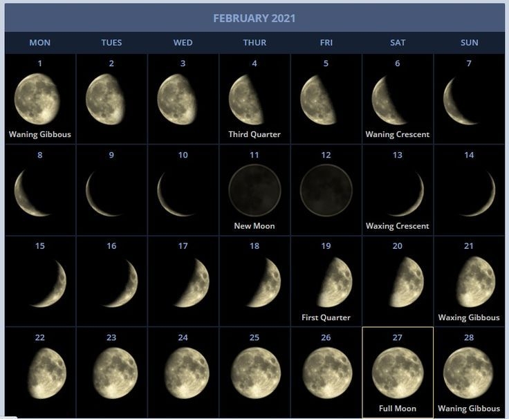 February 2021 Moon Calendar Printable Free Download In