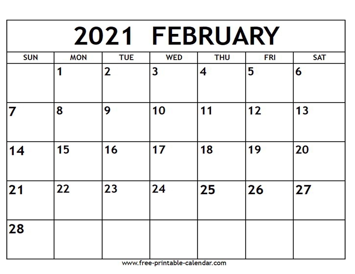 february 2021 printable calendar