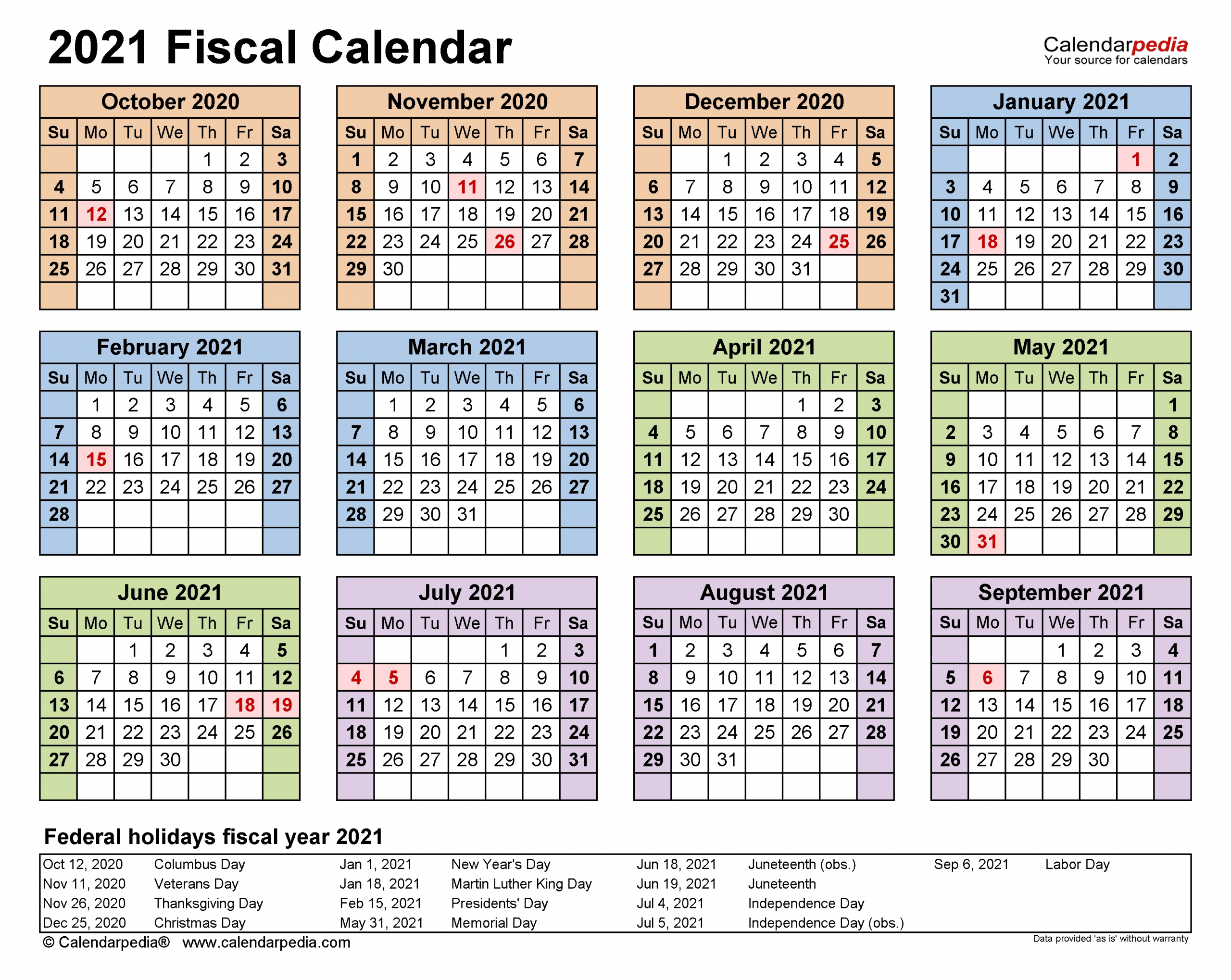 fiscal calendars 2021 free printable pdf templates