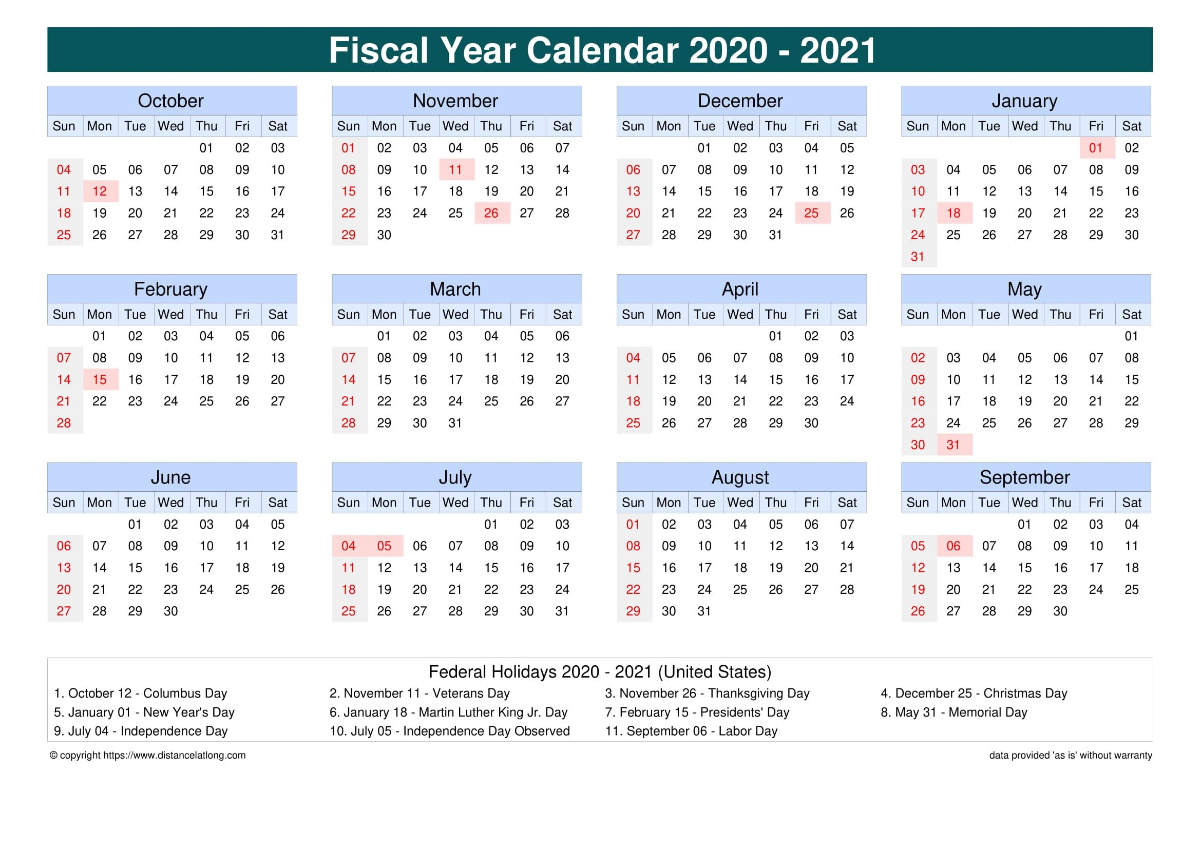 Fiscal Year 2021 Calendar | Printable March