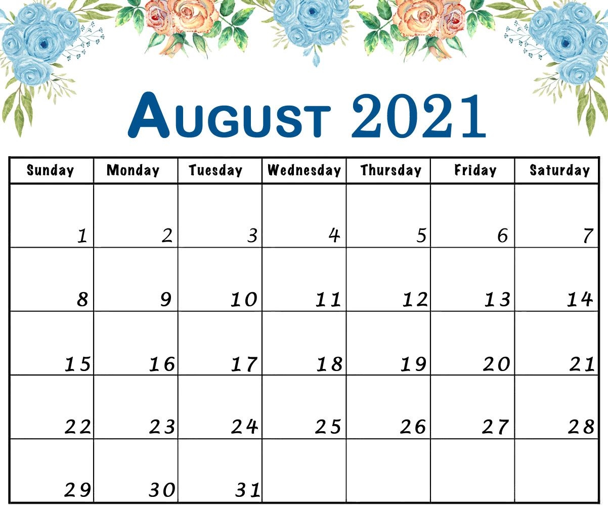 Floral August 2021 Calendar Printable Flower Landscape