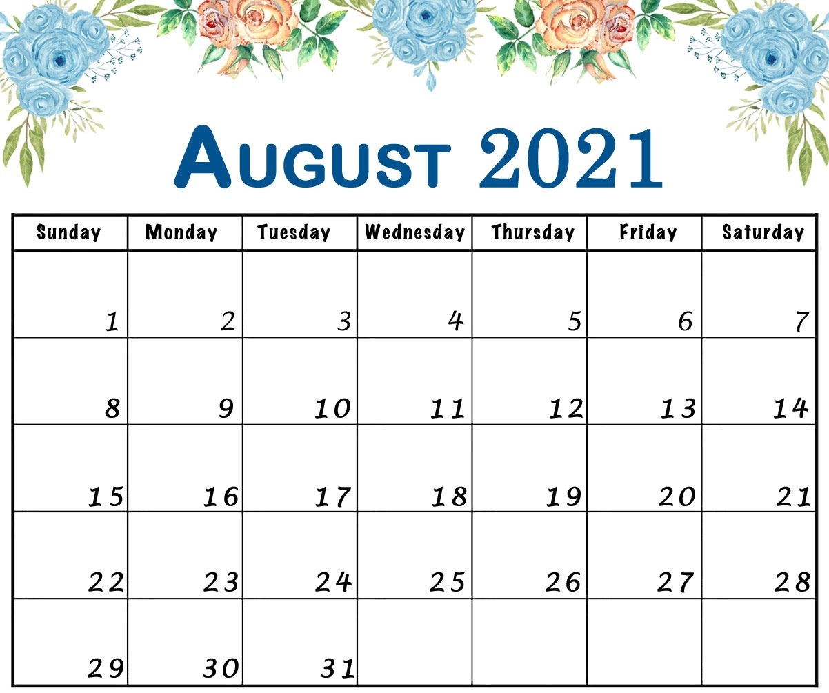 floral august 2021 calendar printable flower landscape