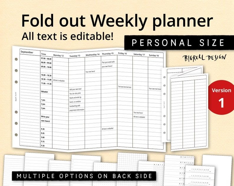 Foldout Weekly Hourly Planner Editable Printable | Etsy