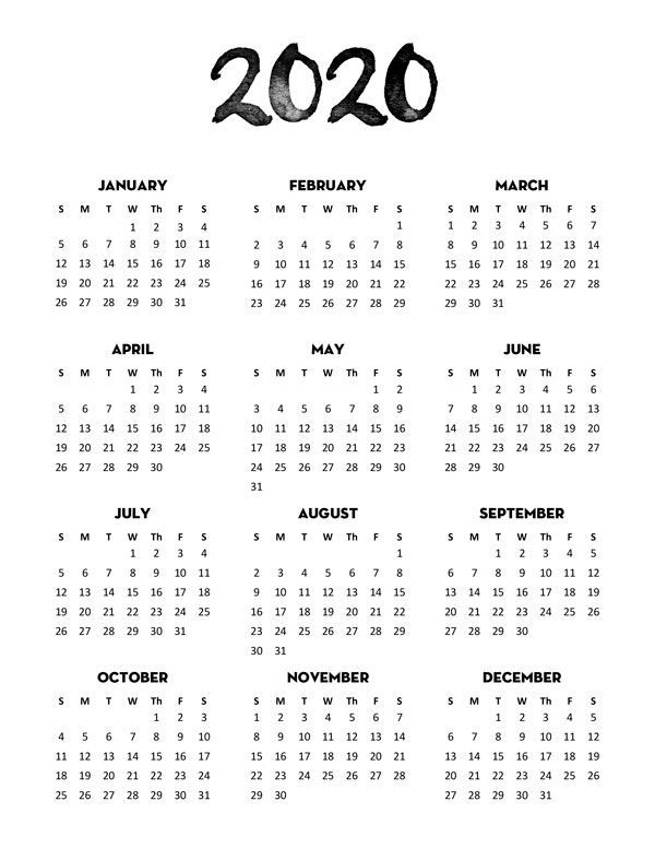 Free 2020 Calendar Printable One Page | 2020 Calendar