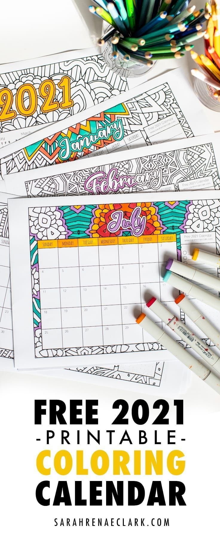 free 2021 printable coloring calendar sarah renae