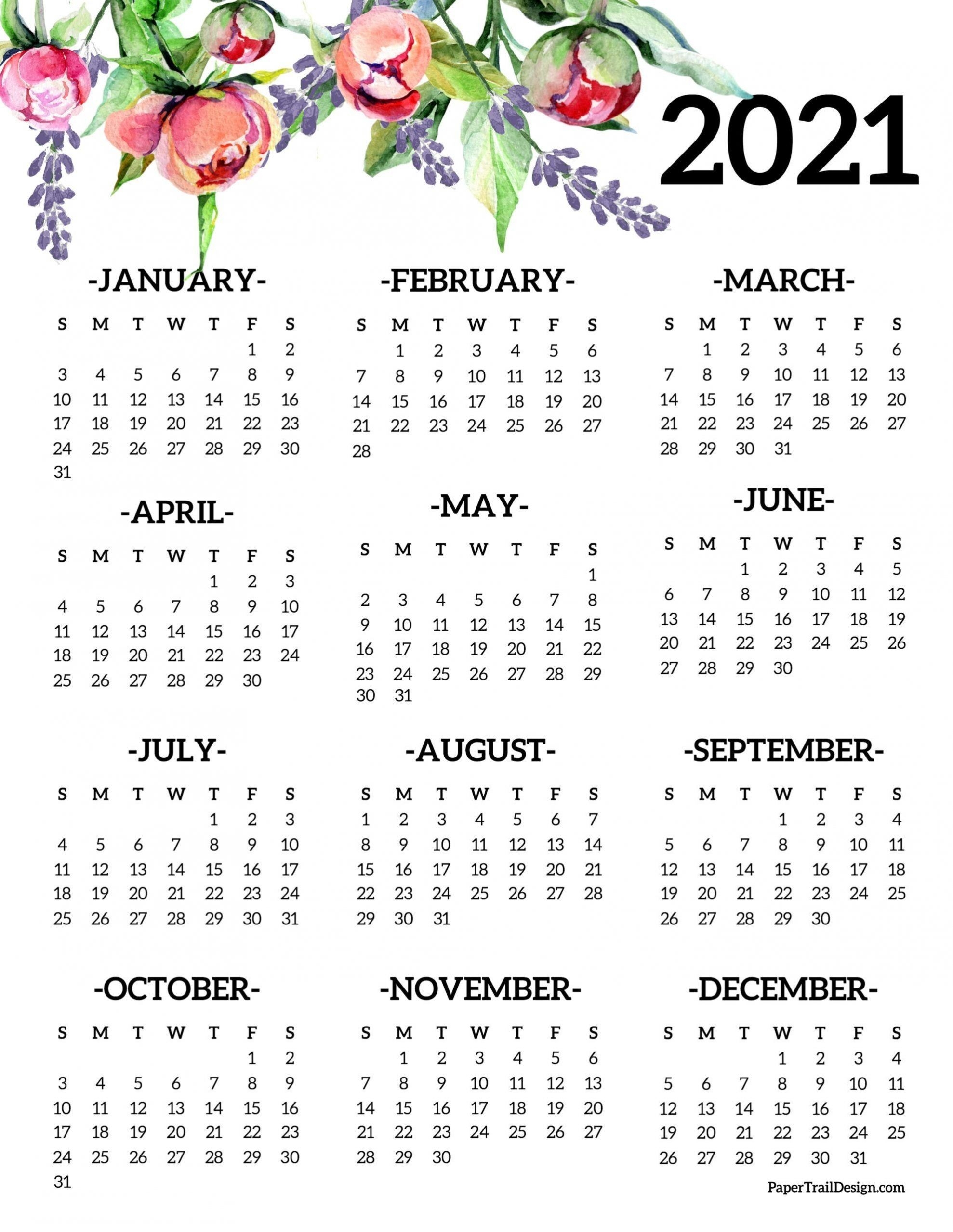Free 2021 Year At A Glance Calendar | Calendar Template