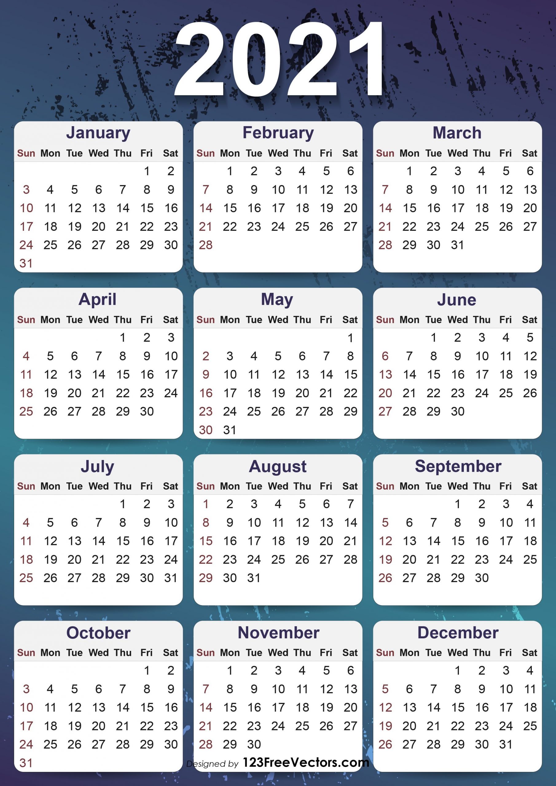 free 2021 yearly calendar template