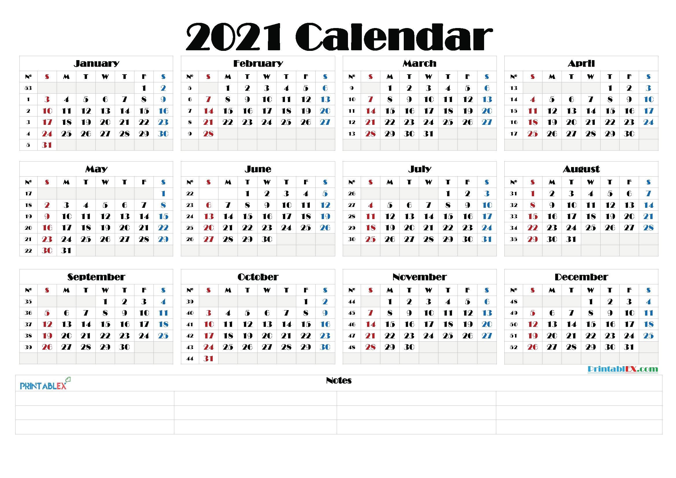 Free 2021 Yearly Calender Template 2021 Printable Yearly