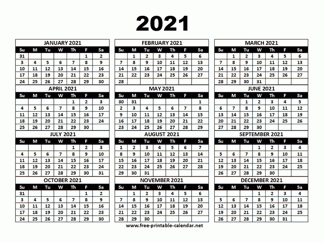 free 2021 yearly calender template : calendar 2021