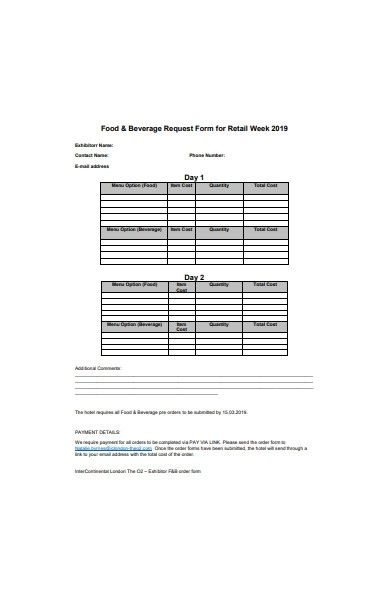 Free 51 Food And Beverage Order Forms In Pdf | Ms Word