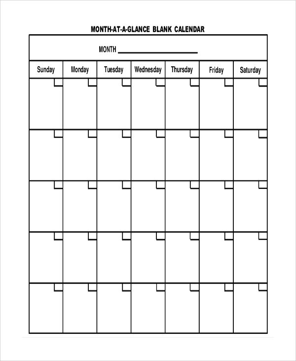 free 6 sample blank printable calendar templates in ms