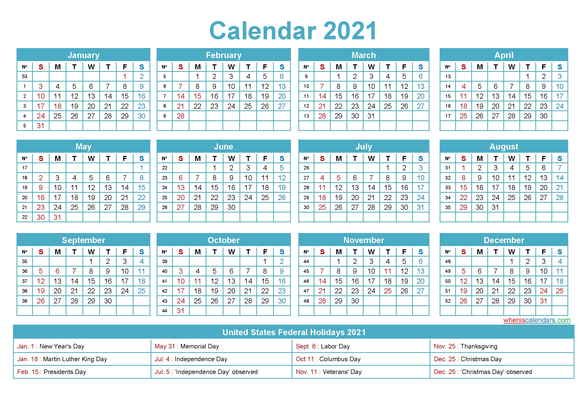 Free Editable Printable Calendar 2021 Template No Ep21y5