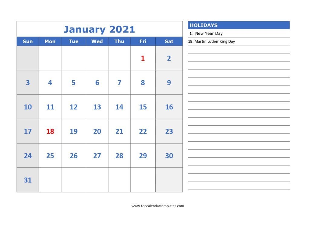 free january 2021 calendar printable (pdf, word)