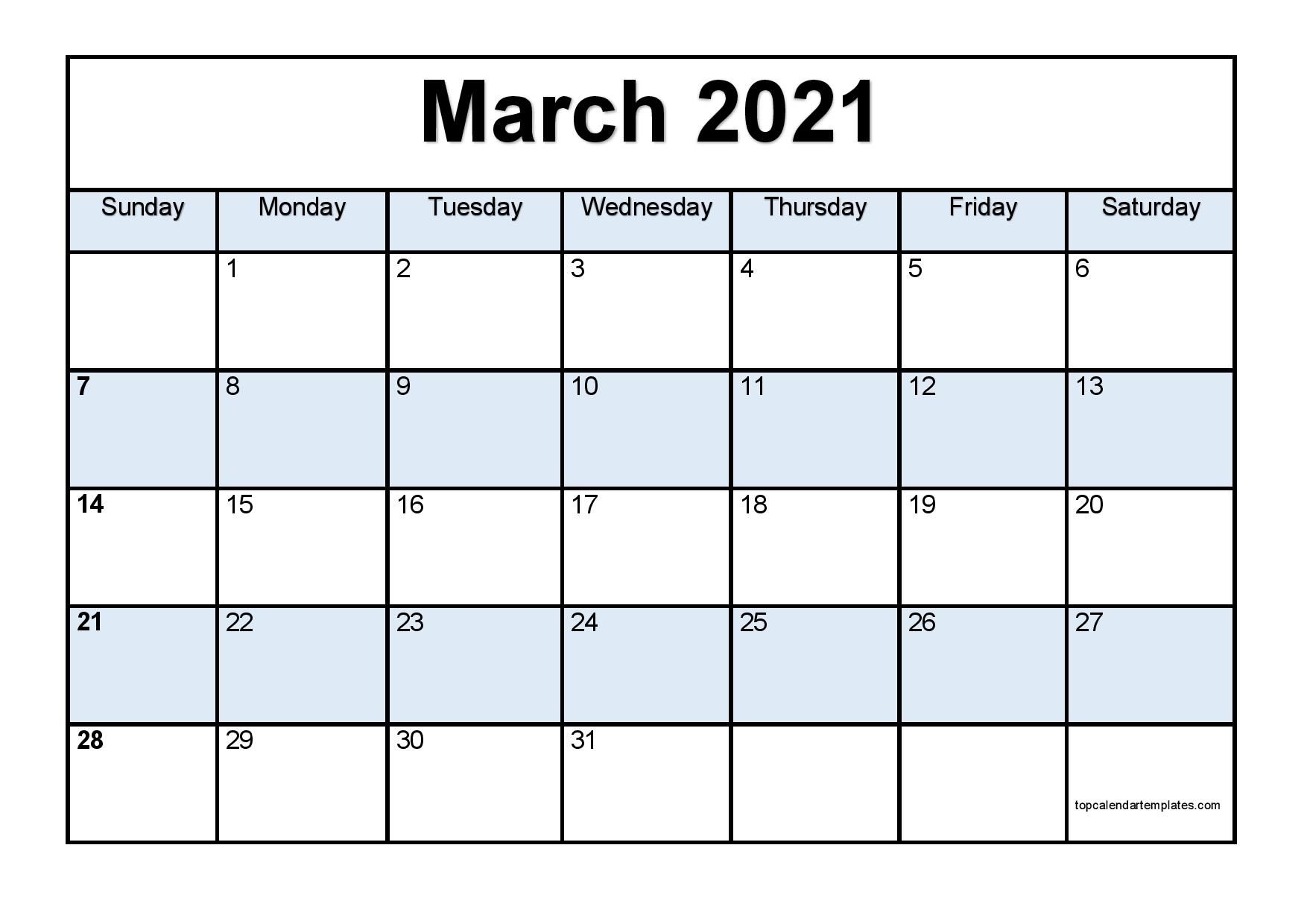 free march 2021 calendar printable blank templates