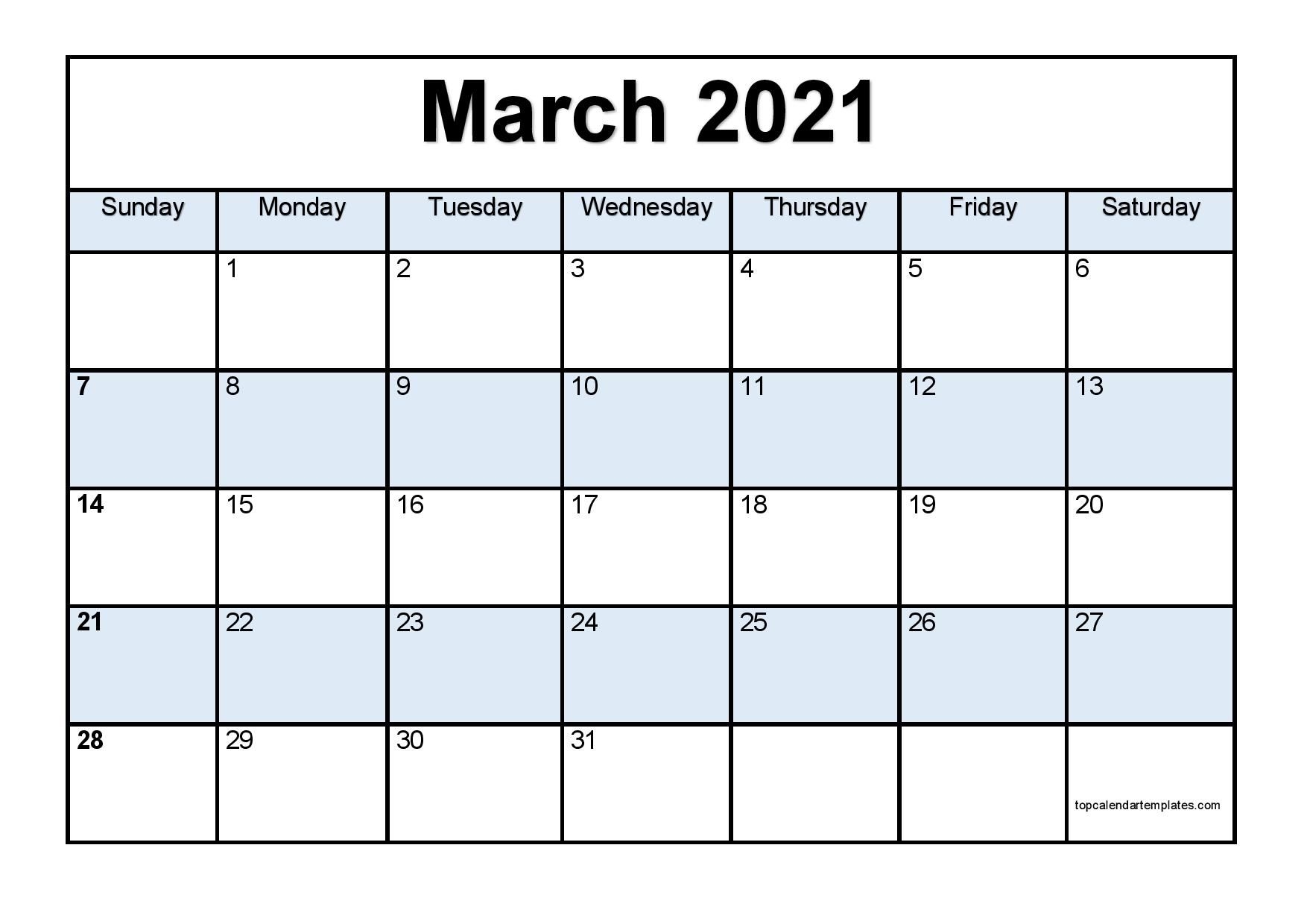 Free March 2021 Calendar Printable Blank Templates