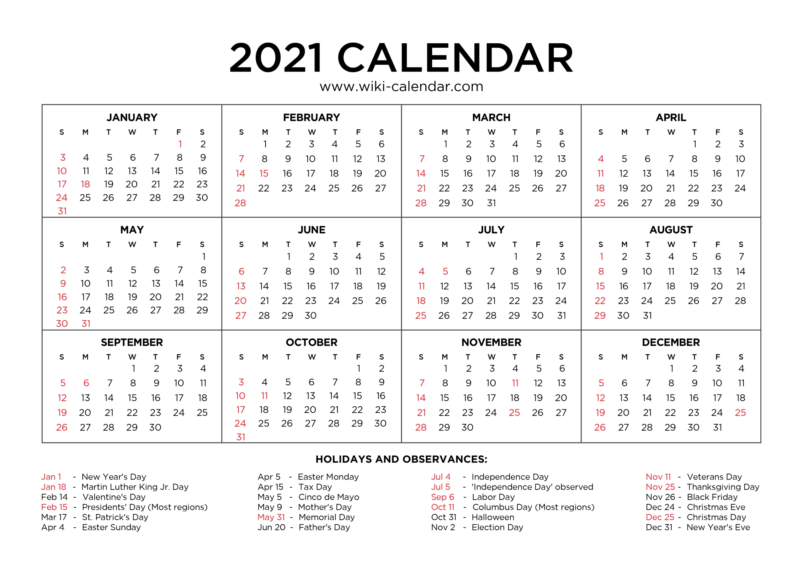 free monthly calendars 2021 free printable for year